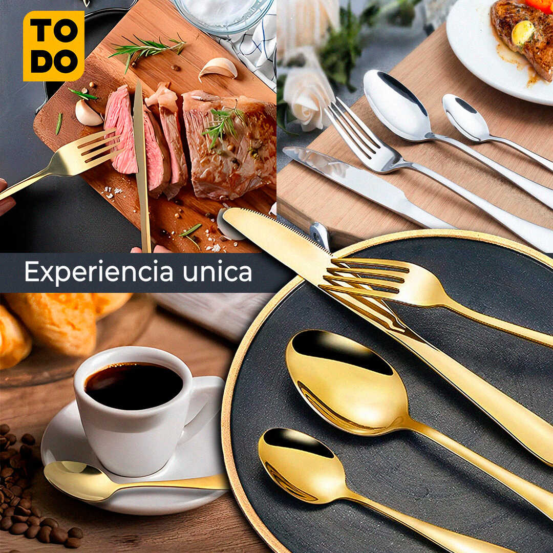 Cubiertos Dorados 6 puestos (GRATIS 1 EBOOK DE COCINA INTERNACIONAL + 1 CURSO DE COCINA EN VIDEO)