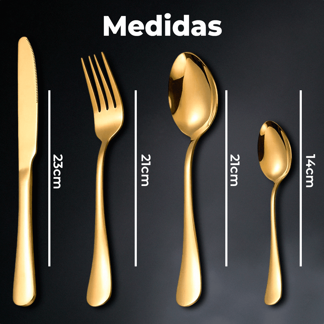 Cubiertos Dorados 6 puestos (GRATIS 1 EBOOK DE COCINA INTERNACIONAL + 1 CURSO DE COCINA EN VIDEO)