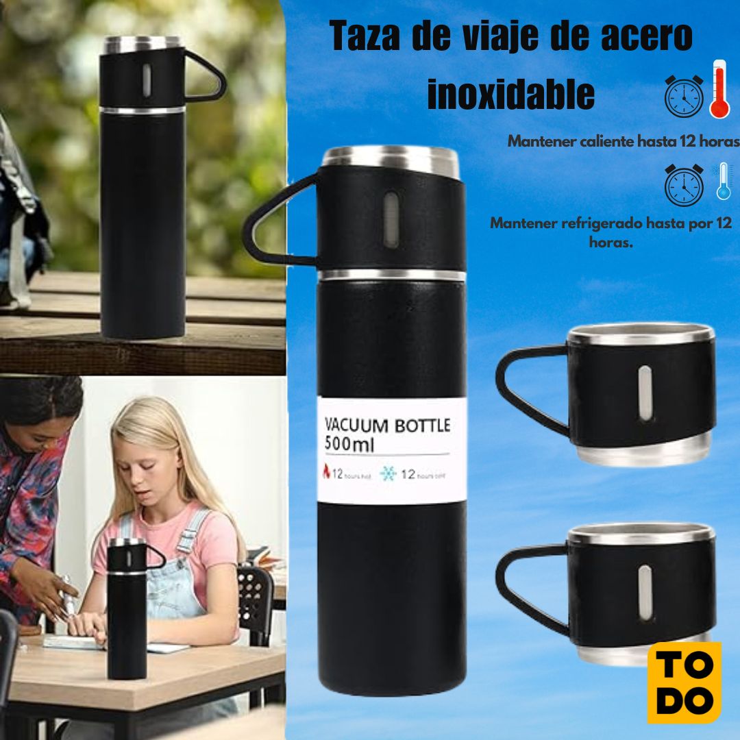 Termo + 3 pocillos manten tus bebidas a la temperatura que quieras