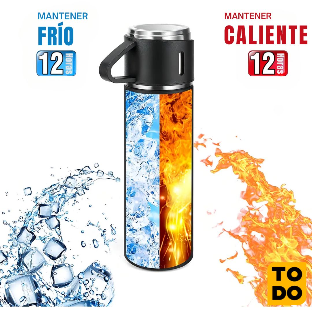 Termo + 3 pocillos manten tus bebidas a la temperatura que quieras
