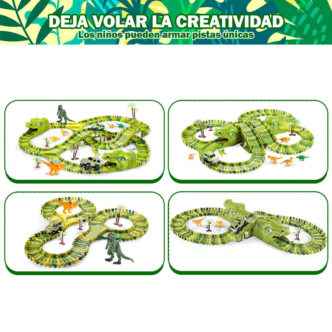 JUEGO PISTA DE DINOSAURIO GRANDE +240 PIEZAS (INCLUYE DINOSAURIOS)