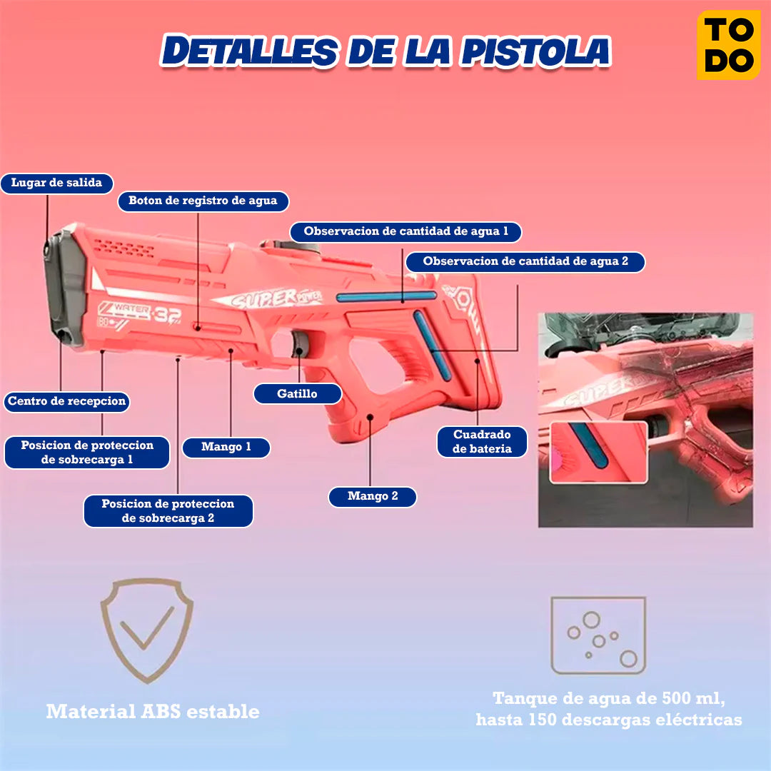 PISTOLA DE AGUA ELÉCTRICA (Chorros Hasta 10 Metros)