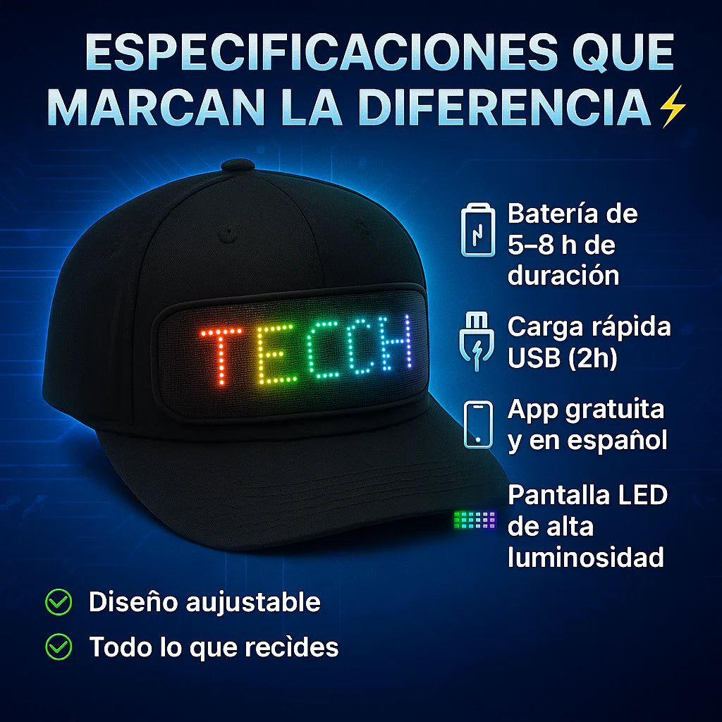 GORRA CON PANTALLA 100% PERSONALIZABLE