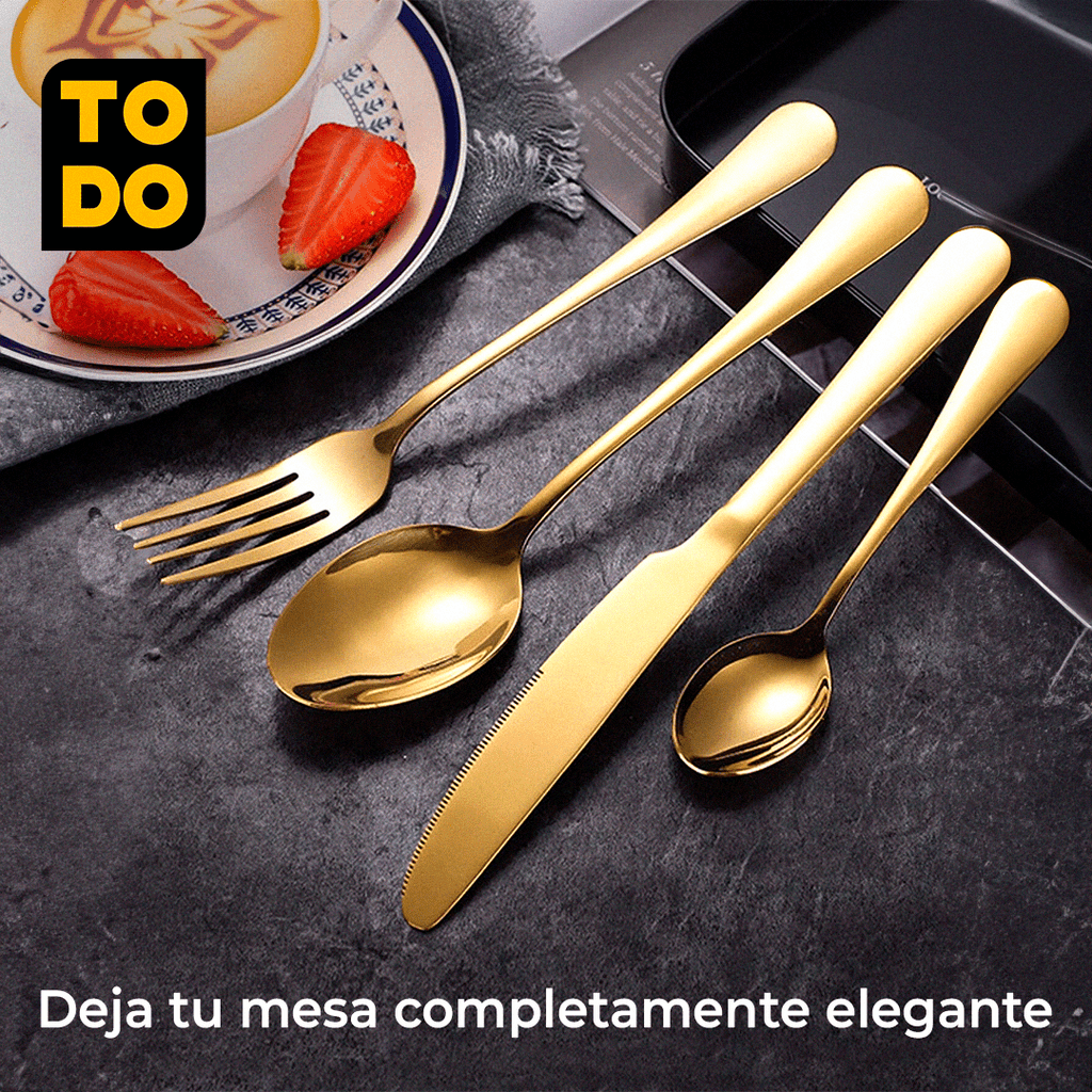 OFERTA MAYORISTA SET CUBIERTOS DORADOS 6 PUESTOS (24 PIEZAS)