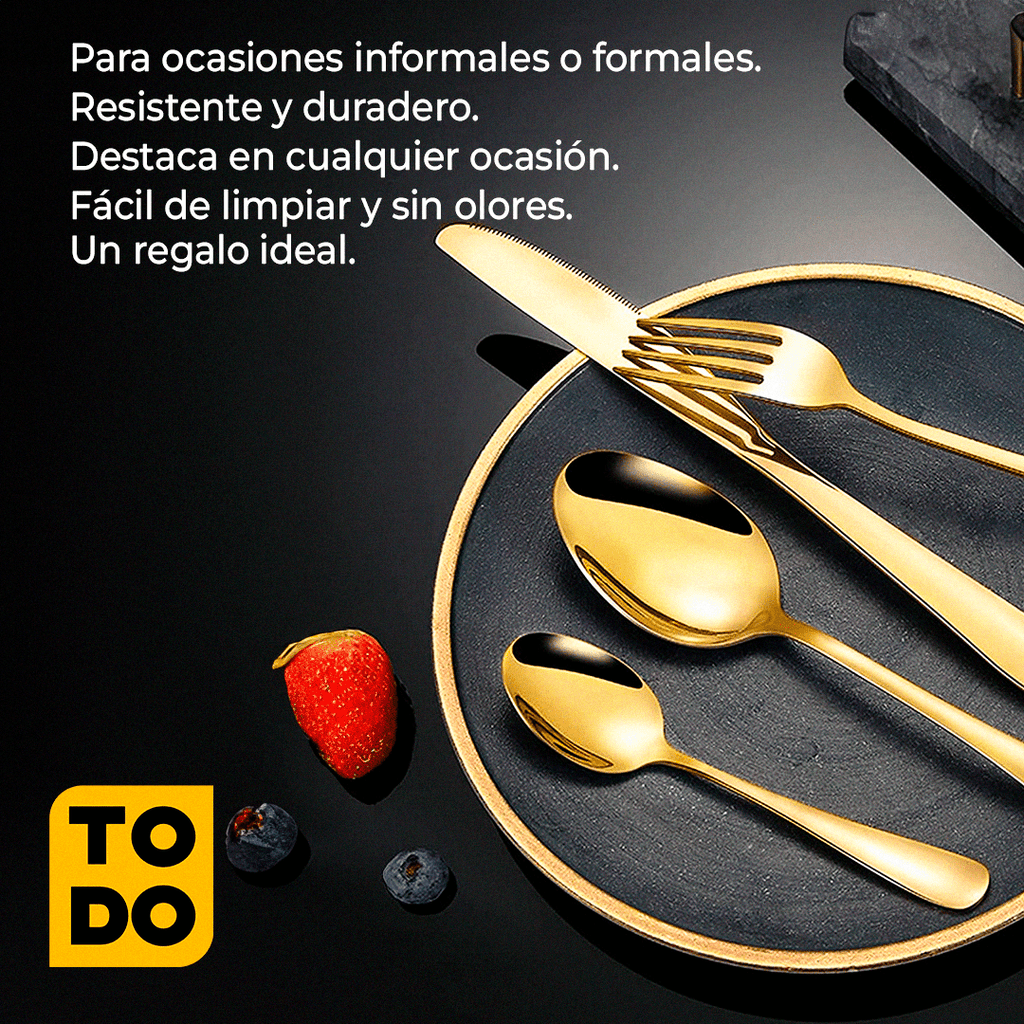 OFERTA MAYORISTA SET CUBIERTOS DORADOS 6 PUESTOS (24 PIEZAS)