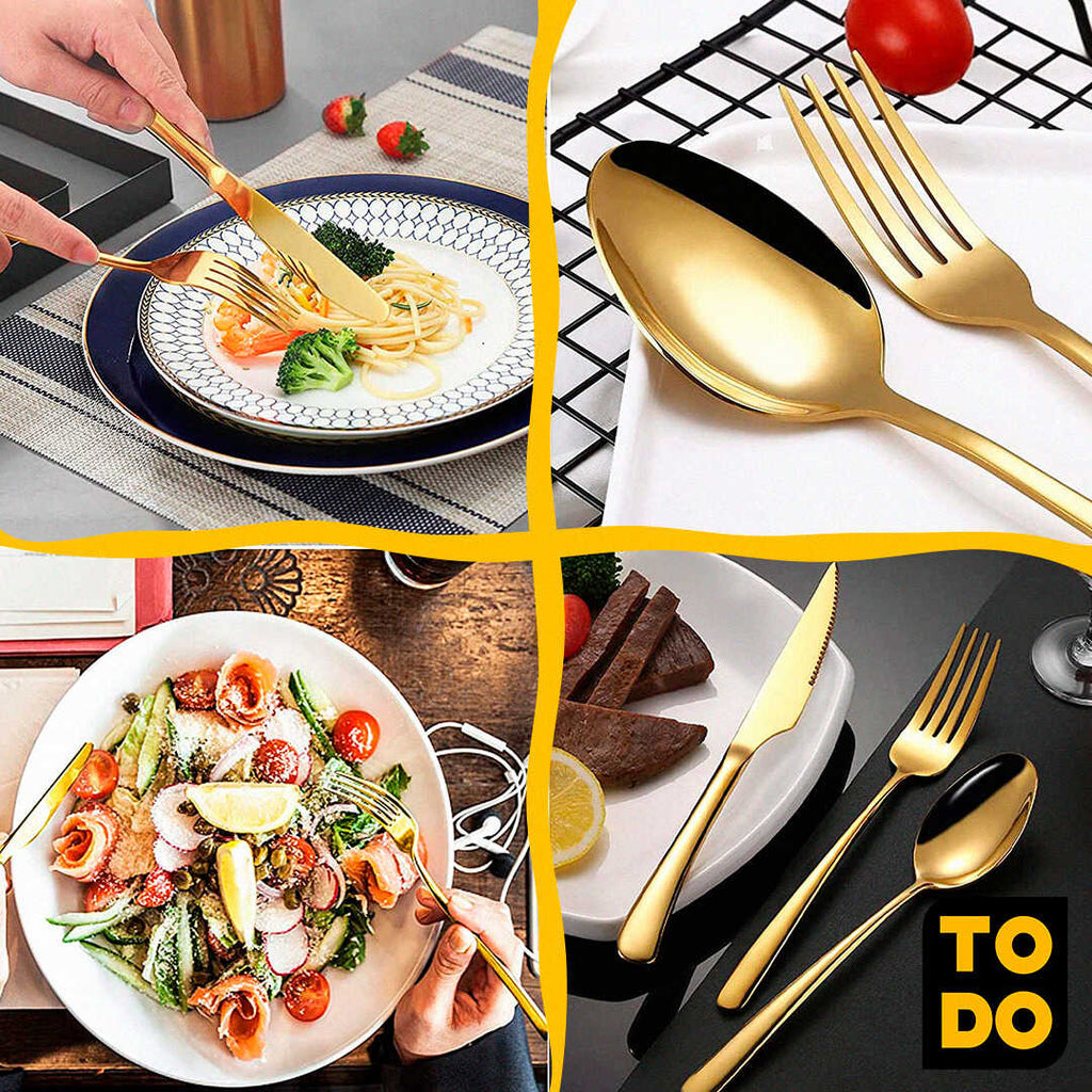 OFERTA MAYORISTA SET CUBIERTOS DORADOS 6 PUESTOS (24 PIEZAS)