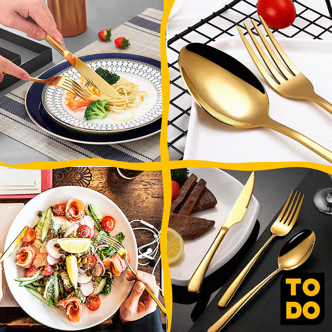 OFERTA MAYORISTA SET CUBIERTOS DORADOS 6 PUESTOS (24 PIEZAS)