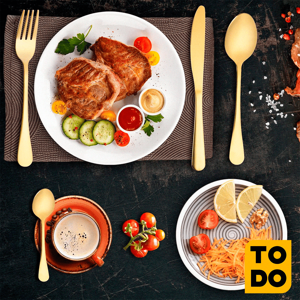 OFERTA MAYORISTA SET CUBIERTOS DORADOS 6 PUESTOS (24 PIEZAS)