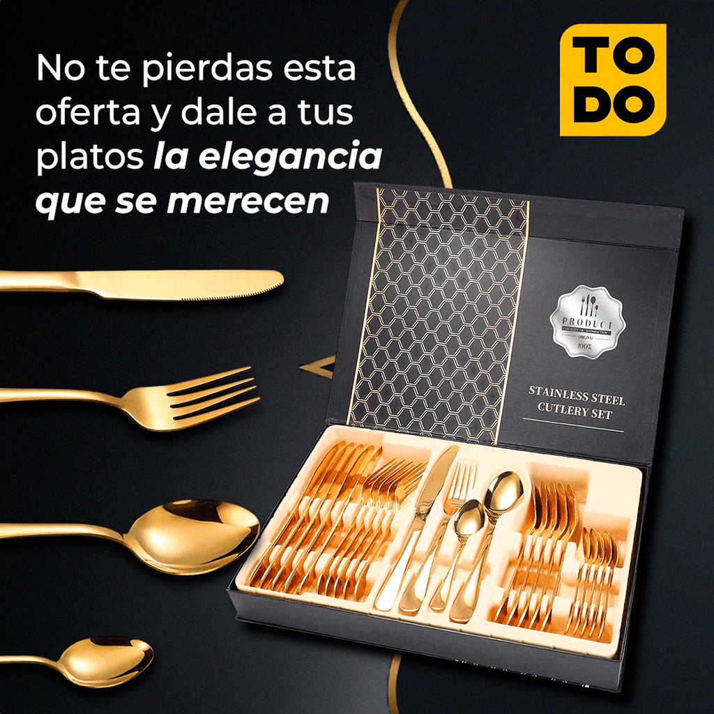 OFERTA MAYORISTA SET CUBIERTOS DORADOS 6 PUESTOS (24 PIEZAS)