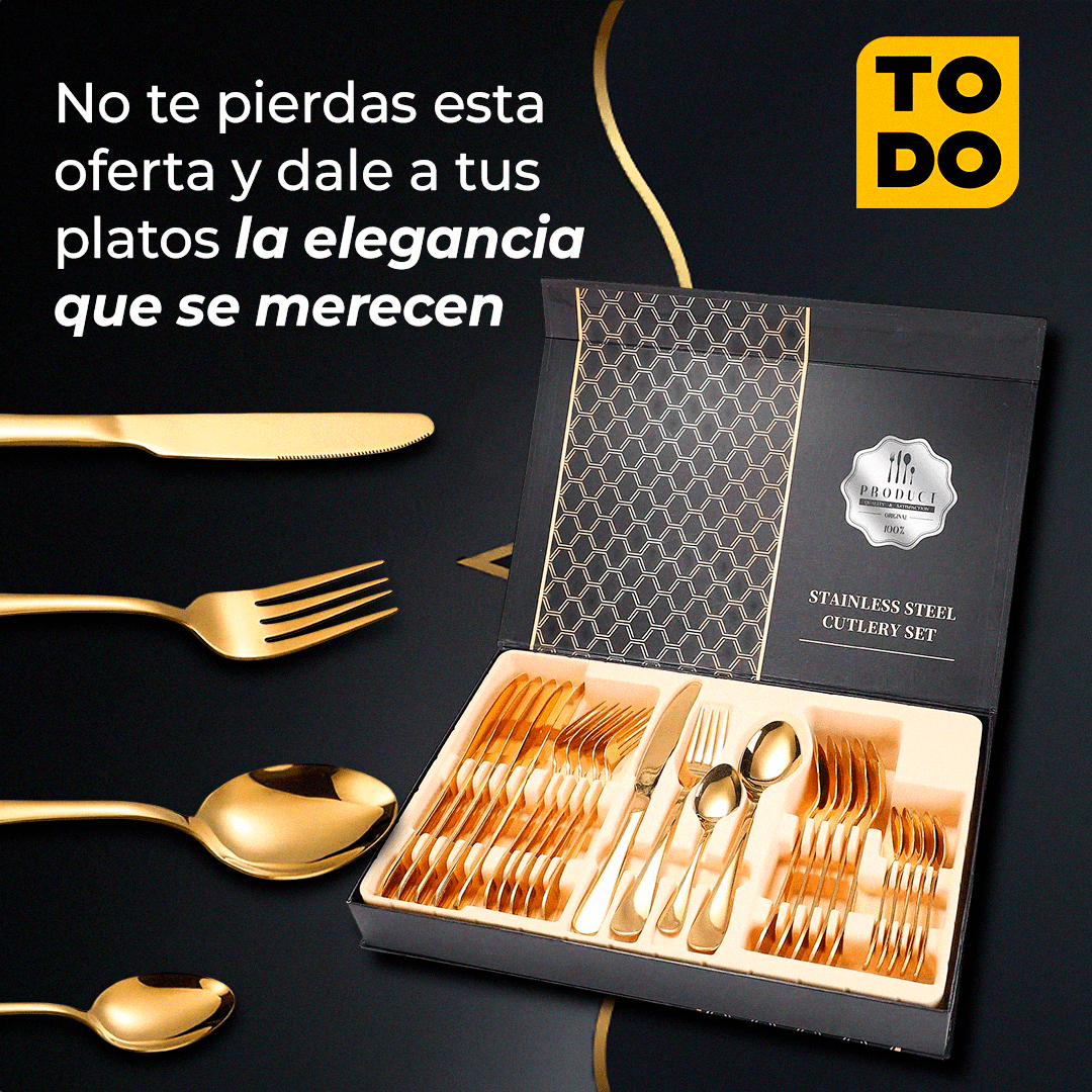 OFERTA MAYORISTA SET CUBIERTOS DORADOS 6 PUESTOS (24 PIEZAS)