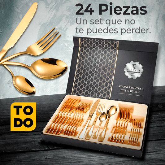 Cubiertos Dorados 6 puestos (GRATIS 1 EBOOK DE COCINA INTERNACIONAL + 1 CURSO DE COCINA EN VIDEO)