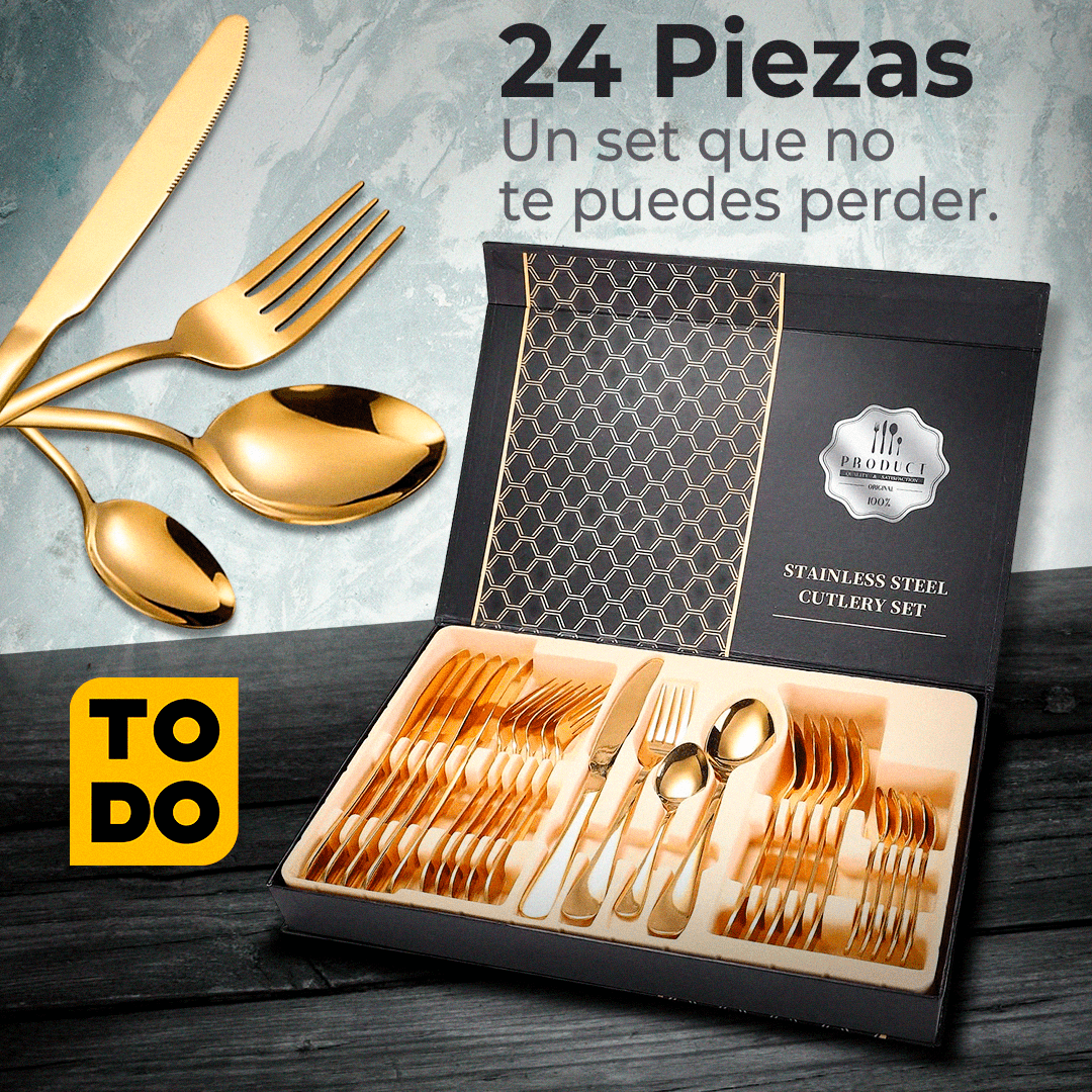 OFERTA MAYORISTA SET CUBIERTOS DORADOS 6 PUESTOS (24 PIEZAS)