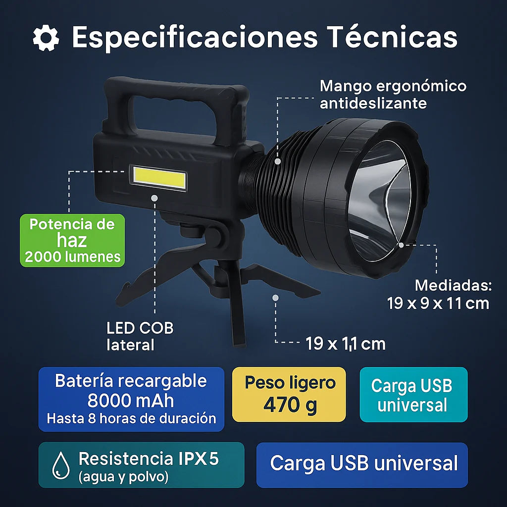 Linterna Largo Alcance Hextul Recargable