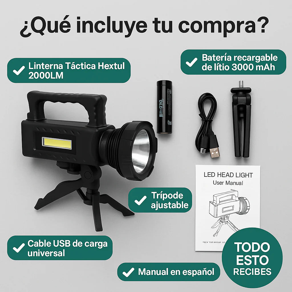 Linterna Largo Alcance Hextul Recargable